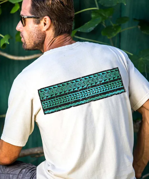 T-Shirts>Crazy Shirts Alii Tapa Band - Coconut Dyed Short Sleeve Crewneck T-Shirt