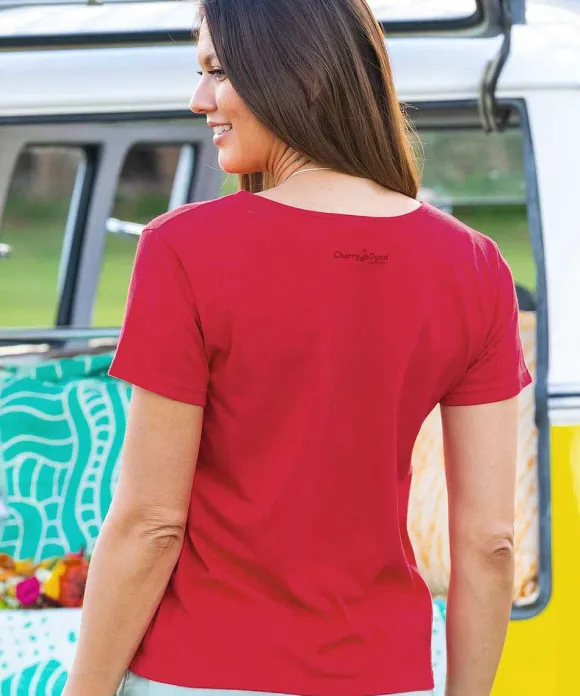 T-Shirts>Crazy Shirts Artsy Floral - Cherry Dyed Short Sleeve Scoop Neck T-Shirt
