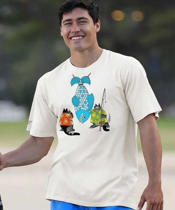 T-Shirts>Crazy Shirts B. Kliban Big Catch - Coconut Dyed Short Sleeve Crewneck T-Shirt
