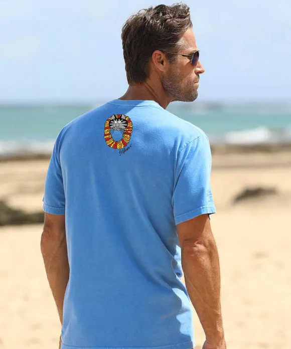 T-Shirts>Crazy Shirts B. Kliban Boogie Hula Cat - Blue Hawaii Dyed Short Sleeve Crewneck T-Shirt