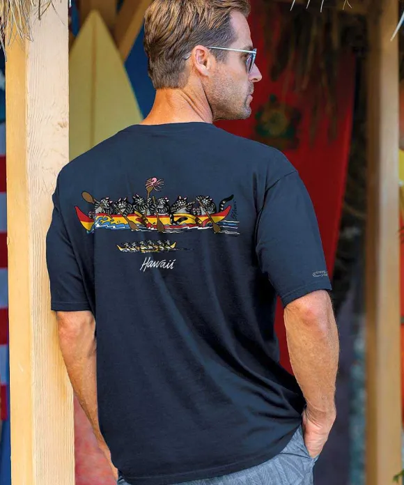 T-Shirts>Crazy Shirts B. Kliban Canoe Cats - Navy Short Sleeve Crewneck T-Shirt