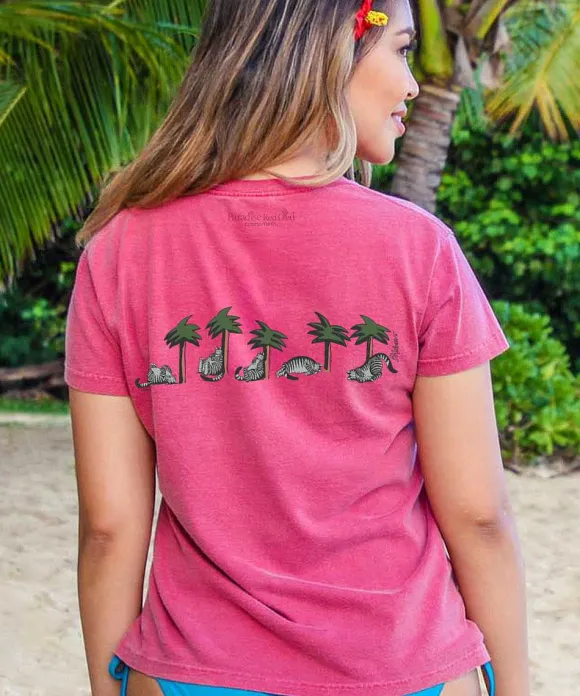 T-Shirts>Crazy Shirts B. Kliban Cat Nap Band - Paradise Red Dyed Short Sleeve Crewneck T-Shirt