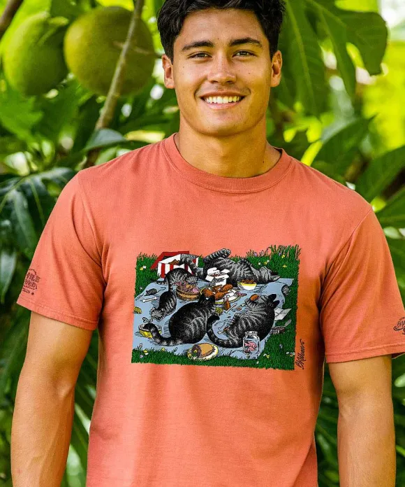 T-Shirts>Crazy Shirts B. Kliban Cat Picnic - Chile Dyed Short Sleeve Crewneck T-Shirt