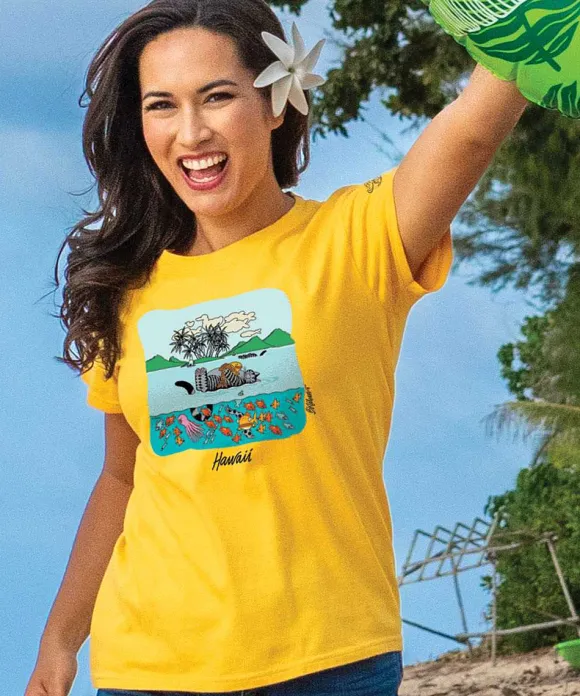 T-Shirts>Crazy Shirts B. Kliban Floating Cat - Pineapple Dyed Short Sleeve Crewneck T-Shirt