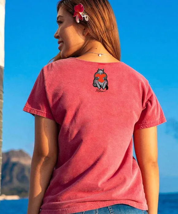 T-Shirts>Crazy Shirts B. Kliban Kiss A Cat - Paradise Red Dyed Short Sleeve Scoop Neck T-Shirt