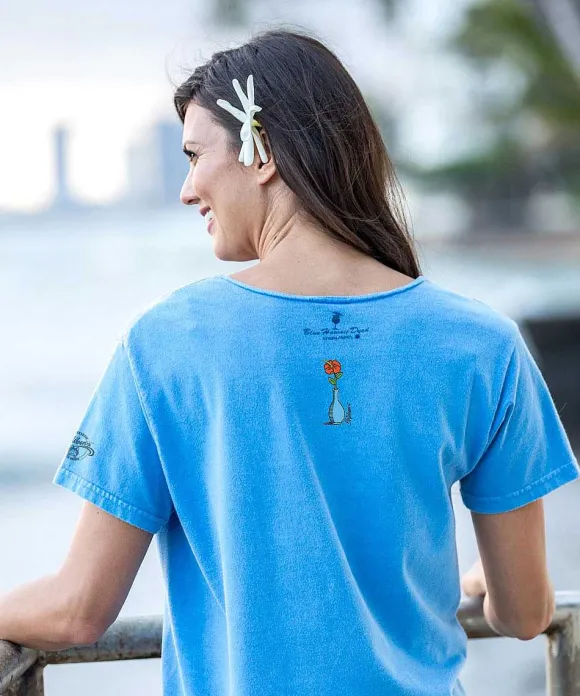 T-Shirts>Crazy Shirts B. Kliban Lady Cat - Blue Hawaii Dyed Short Sleeve Scoop Neck T-Shirt