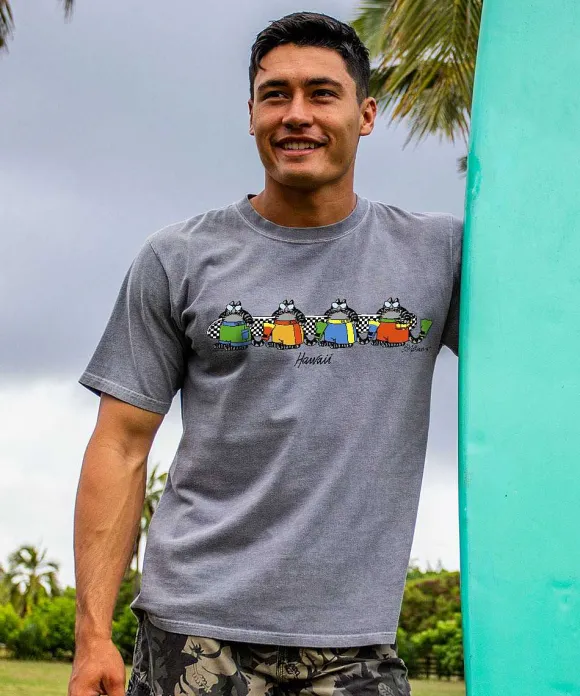 T-Shirts>Crazy Shirts B. Kliban Longboards Rule Stripe - Crater Dyed® Short Sleeve Crewneck T-Shirt