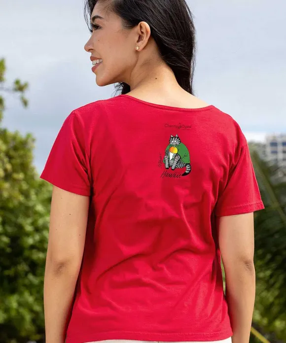 T-Shirts>Crazy Shirts B. Kliban Shave Ice Farmers - Cherry Dyed Short Sleeve Scoop Neck T-Shirt