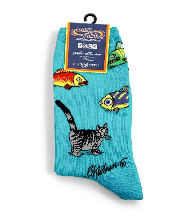 Trinkets>Crazy Shirts B. Kliban So Many Fish - Graphic Cotton Crew Socks