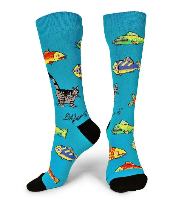 Trinkets>Crazy Shirts B. Kliban So Many Fish - Graphic Cotton Crew Socks