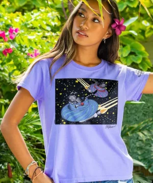 T-Shirts>Crazy Shirts B. Kliban Spaceship Cats - Lavender Dyed Short Sleeve Crewneck T-Shirt