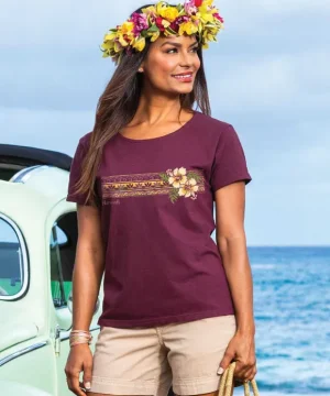T-Shirts>Crazy Shirts Banded Hibiscus - Fig Dyed Short Sleeve Scoop Neck T-Shirt