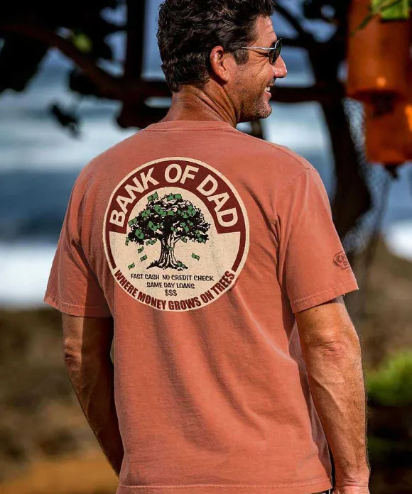 T-Shirts>Crazy Shirts Bank Of Dad Trees - Chile Dyed Short Sleeve Crewneck T-Shirt