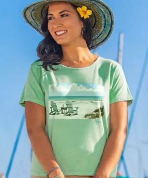 T-Shirts>Crazy Shirts Beach Scene - Key Lime Dyed Short Sleeve Scoop Neck T-Shirt