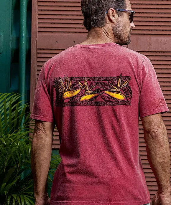 T-Shirts>Crazy Shirts Bird Of Paradise Band - Paradise Red Dyed Short Sleeve Crewneck T-Shirt