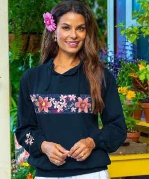 Jackets & Pullovers>Crazy Shirts Blackberry Floral - Navy Long Sleeve Lightweight Pullover