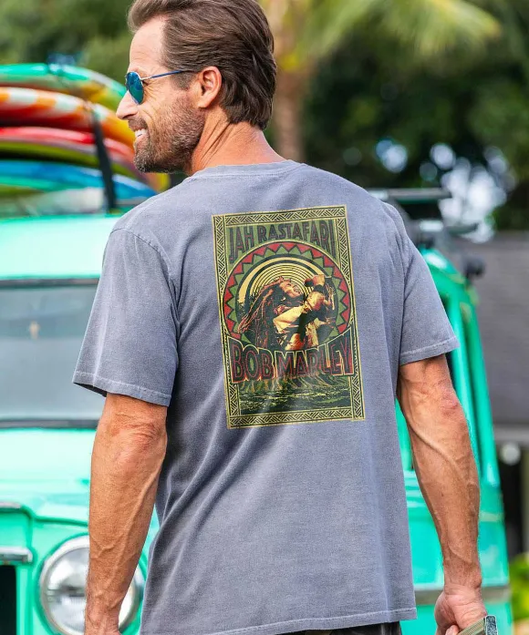 T-Shirts>Crazy Shirts Bob Marley Jah Rastafari - Crater Dyed® Short Sleeve Crewneck T-Shirt