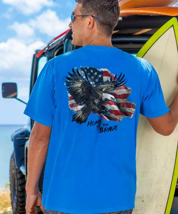 T-Shirts>Crazy Shirts Brave Eagle Flag - Blue Hawaii Dyed Short Sleeve Crewneck T-Shirt