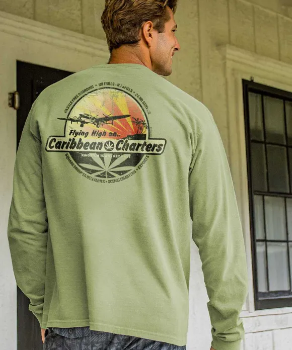 T-Shirts>Crazy Shirts Caribbean Charters - Hemp Dyed Long Sleeve Crewneck T-Shirt