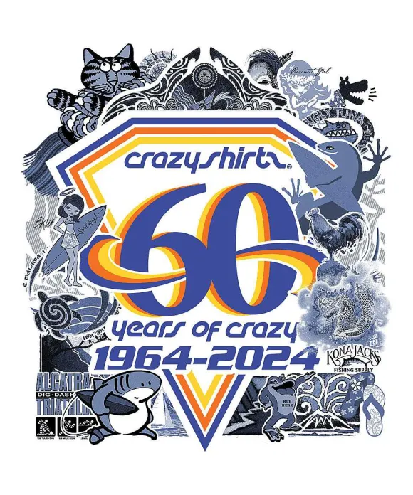 T-Shirts>Crazy Shirts 60Th Anniversary - White Short Sleeve Crewneck T-Shirt