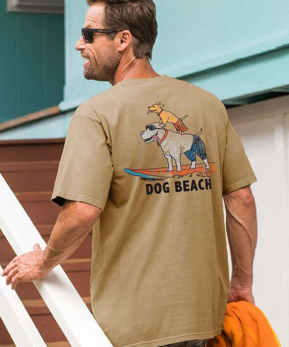 T-Shirts>Crazy Shirts Dog Beach - Kona Coffee Dyed Short Sleeve Crewneck T-Shirt