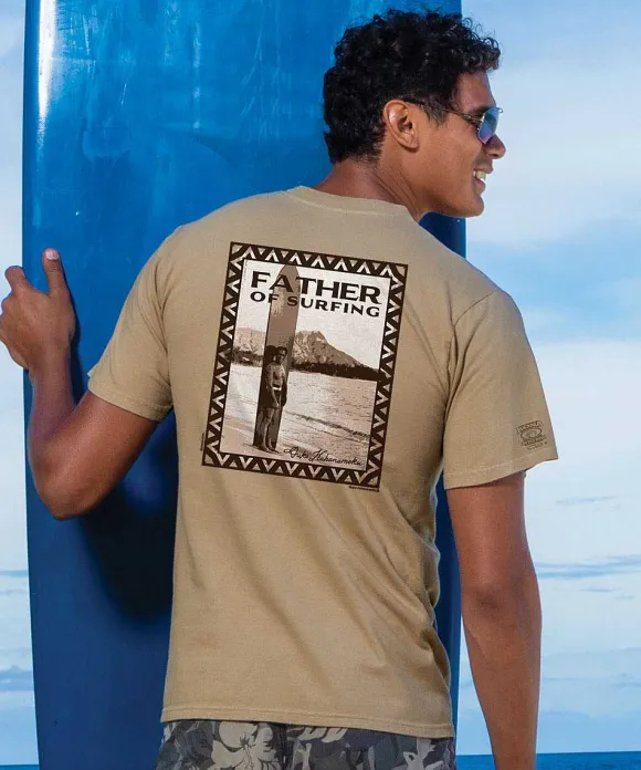 T-Shirts>Crazy Shirts Duke Kahanamoku Father Of Surfing - Kona Coffee Dyed Short Sleeve Crewneck T-Shirt