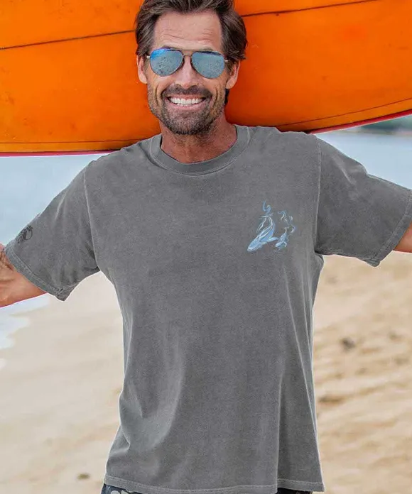 T-Shirts>Crazy Shirts E Malama Whales - Crater Dyed® Short Sleeve Crewneck T-Shirt