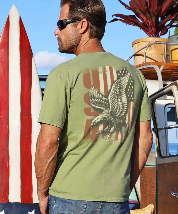 T-Shirts>Crazy Shirts Eagle Flag - Hemp Dyed Short Sleeve Crewneck T-Shirt