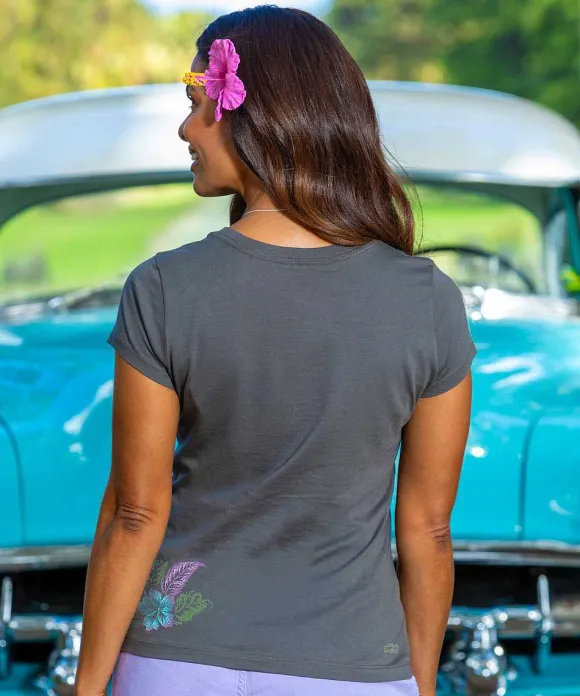 T-Shirts>Crazy Shirts Elegant Floral Band - Graphite Short Sleeve Pima T-Shirt