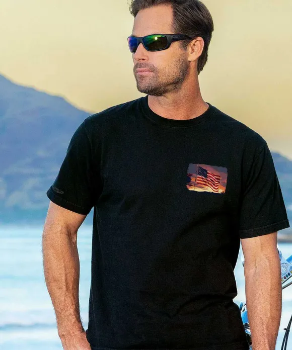 T-Shirts>Crazy Shirts Flag Sunset - Black Short Sleeve Crewneck T-Shirt