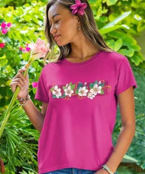 T-Shirts>Crazy Shirts Floral Swirl Band - Berry Short Sleeve Crewneck T-Shirt