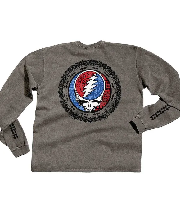 T-Shirts>Crazy Shirts Grateful Dead Tribal Circle - Crater Dyed® Long Sleeve Crewneck T-Shirt