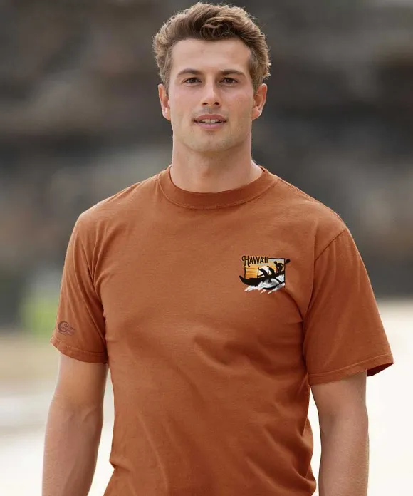 T-Shirts>Crazy Shirts Hawaii Outrigger - Cinnamon Dyed Short Sleeve Crewneck T-Shirt