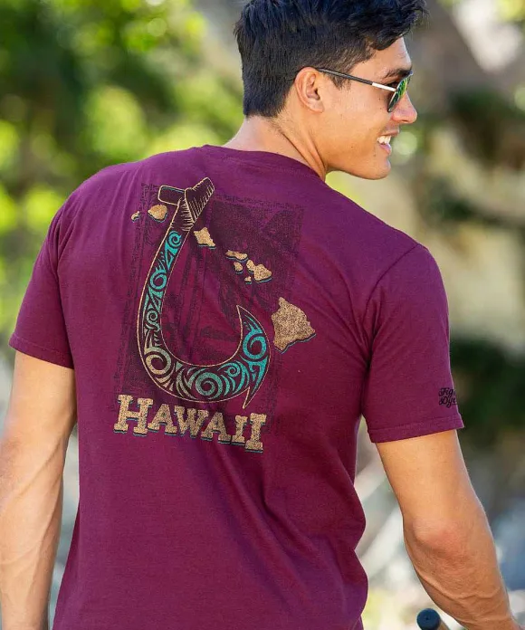 T-Shirts>Crazy Shirts Hawaiian Fish Hook - Fig Dyed Short Sleeve Crewneck T-Shirt