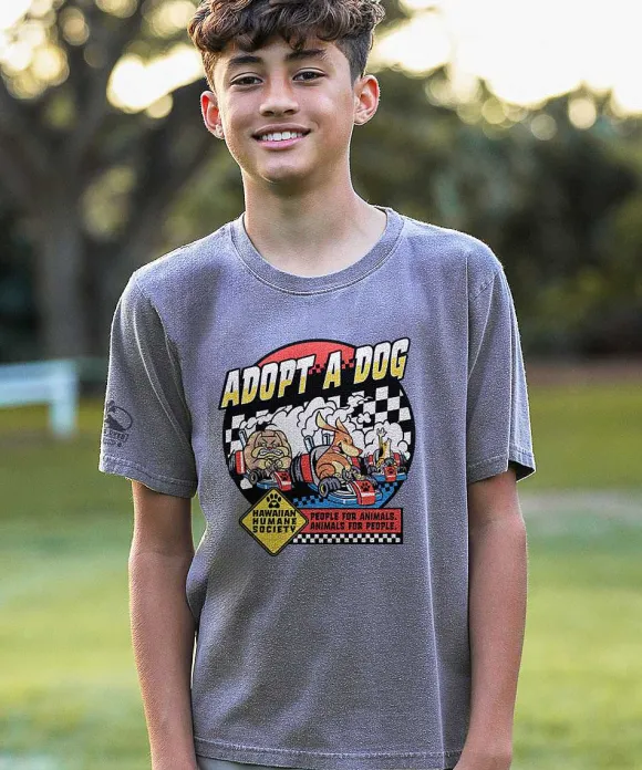 T-Shirts>Crazy Shirts Hawaiian Humane Society Go Kart Pups - Crater Dyed® Short Sleeve Crewneck T-Shirt