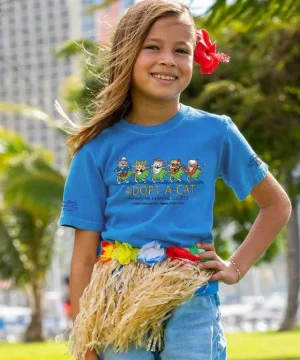 T-Shirts>Crazy Shirts Hawaiian Humane Society Meow Halau - Blue Hawaii Dyed Short Sleeve Crewneck T-Shirt