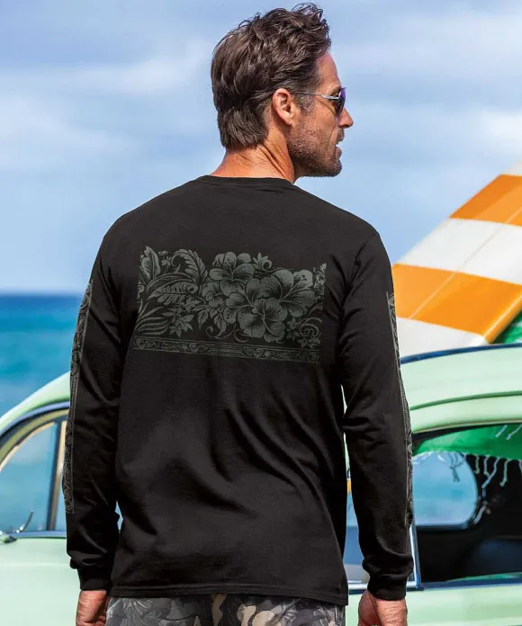 T-Shirts>Crazy Shirts Hawaiian Wide Band - Black Long Sleeve Crewneck T-Shirt