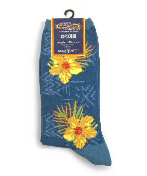Socks>Crazy Shirts Hibiscus Trio - Graphic Cotton Crew Socks