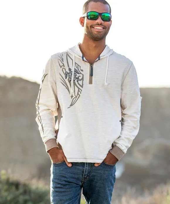Jackets & Pullovers>Crazy Shirts Honu Mana - Natural/Gray Long Sleeve Longboard Hooded Tee