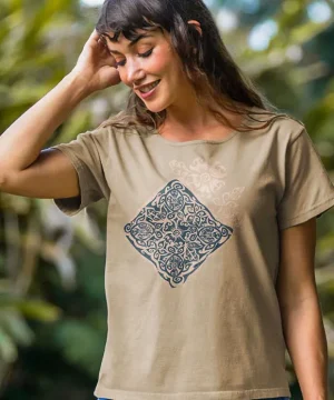 T-Shirts>Crazy Shirts Honu Tapa Quilt - Kona Coffee Dyed Short Sleeve Scoop Neck T-Shirt