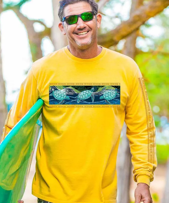 T-Shirts>Crazy Shirts Honus In Surf Band - Pineapple Dyed Long Sleeve Crewneck T-Shirt