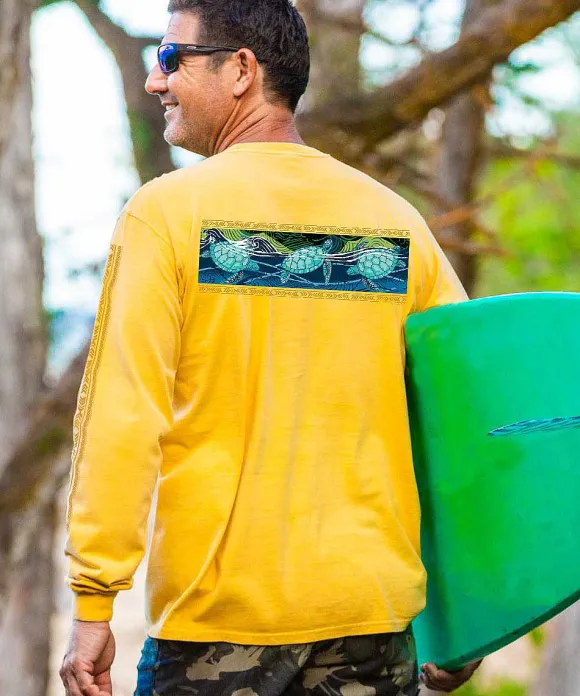 T-Shirts>Crazy Shirts Honus In Surf Band - Pineapple Dyed Long Sleeve Crewneck T-Shirt