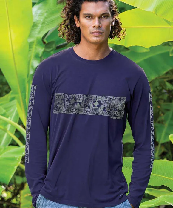 T-Shirts>Crazy Shirts Island Icons Band - Indigo Long Sleeve Pima T-Shirt