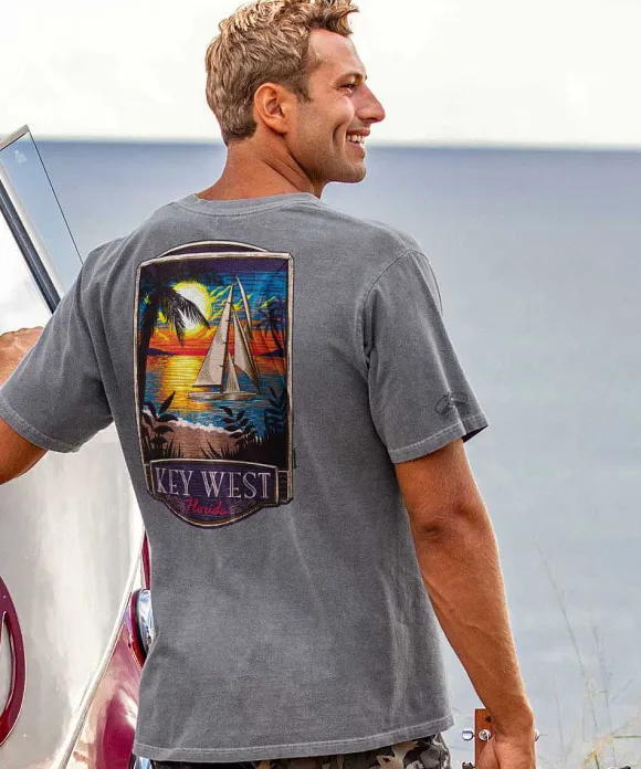 T-Shirts>Crazy Shirts Key West Sunset - Crater Dyed® Short Sleeve Crewneck T-Shirt