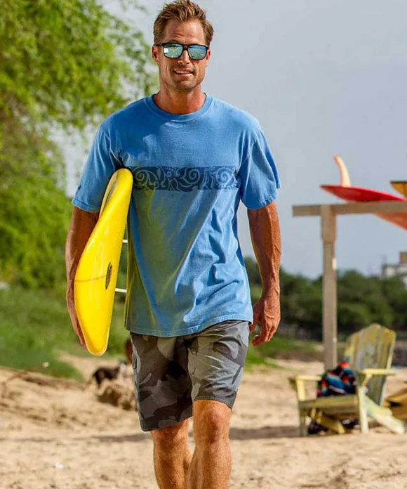 T-Shirts>Crazy Shirts Koa Band - Blue Hawaii Dyed Short Sleeve Crewneck T-Shirt