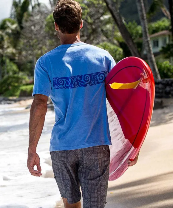 T-Shirts>Crazy Shirts Koa Band - Blue Hawaii Dyed Short Sleeve Crewneck T-Shirt