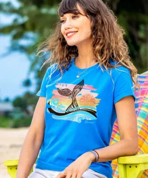 T-Shirts>Crazy Shirts Kohola Flow - Blue Hawaii Dyed Short Sleeve Crewneck T-Shirt