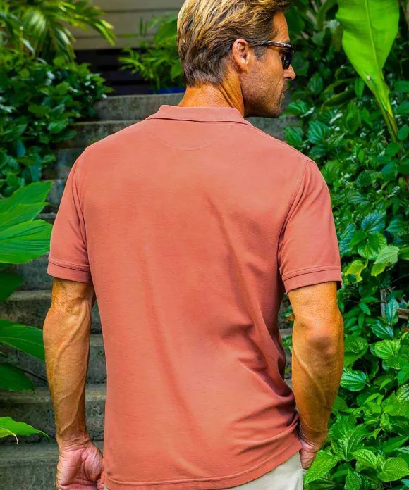 Polos>Crazy Shirts Kokopelli Sun - Chile Dyed Short Sleeve Oceanfront Polo Shirt