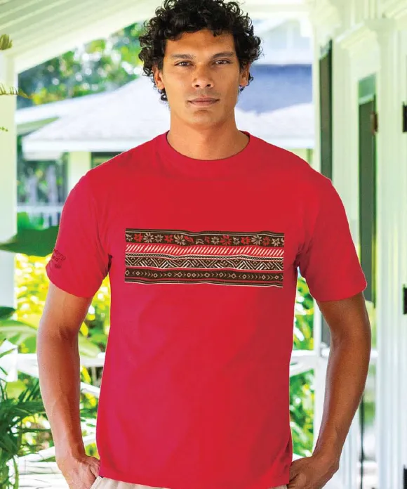 T-Shirts>Crazy Shirts Linear Hawaiian Band - Cherry Dyed Short Sleeve Crewneck T-Shirt