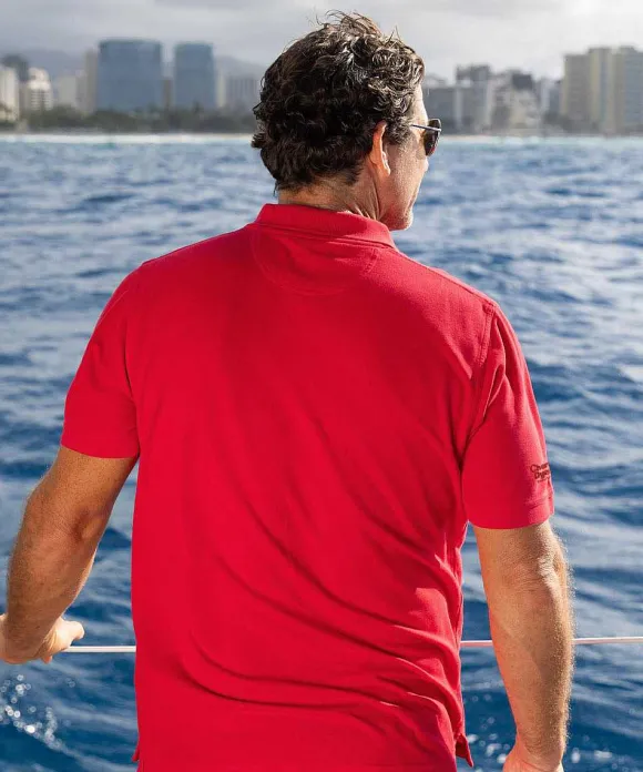 Polos>Crazy Shirts Live Free - Cherry Dyed Short Sleeve Oceanfront Polo Shirt